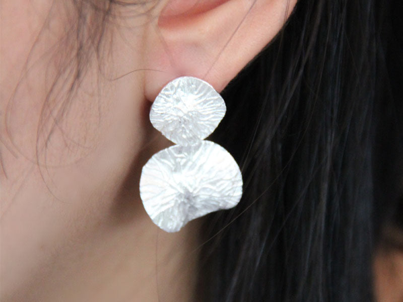 Set 1/3 pcs Lotus Leaf Flower Jewelry Silver Drop Stud Zen Bar Earring Sterling 925 Bloom Dangle Double Everyday