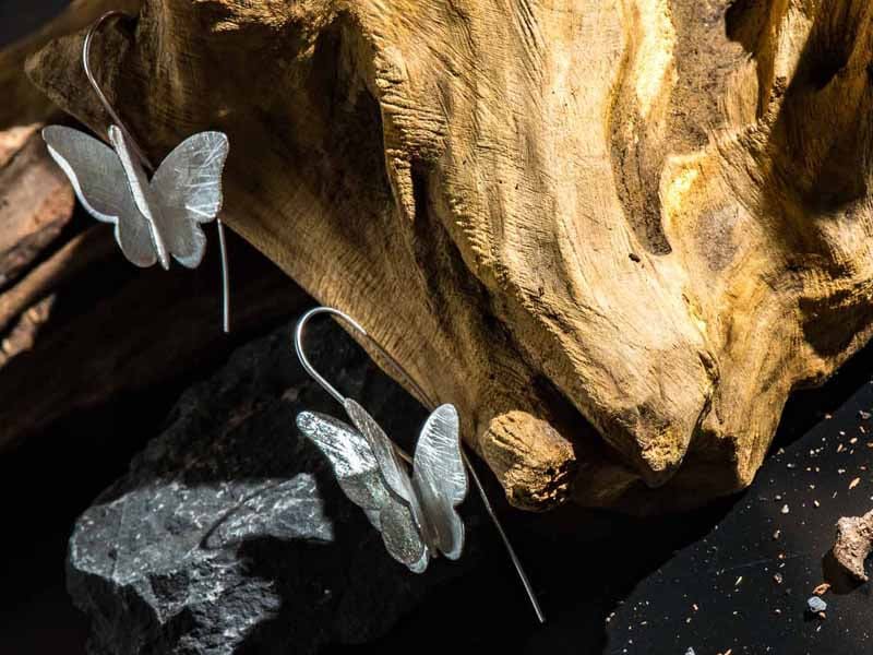 Set 1/3 PCS pcs Butterflies Butterfly Wing Moth Matte Silver Fairy Earrings