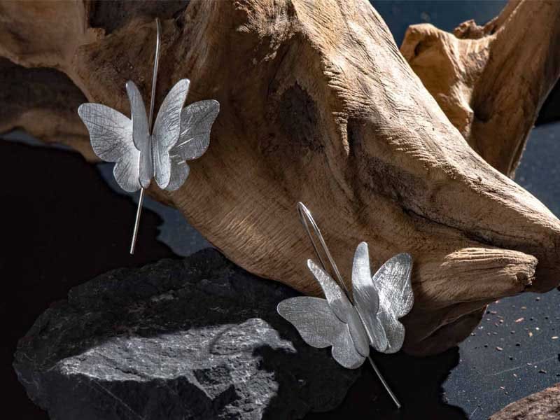 Set 1/3 PCS pcs Butterflies Butterfly Wing Moth Matte Silver Fairy Earrings