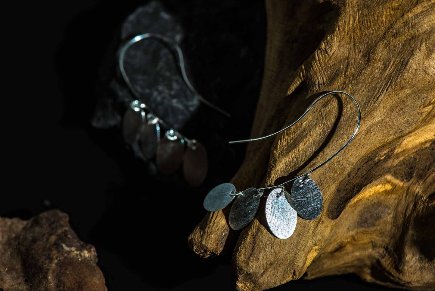 Set 1/3 pcs Silver Leaf Earrings Drop Hammered Shaped - Matte Rustic Tiny Ethic style