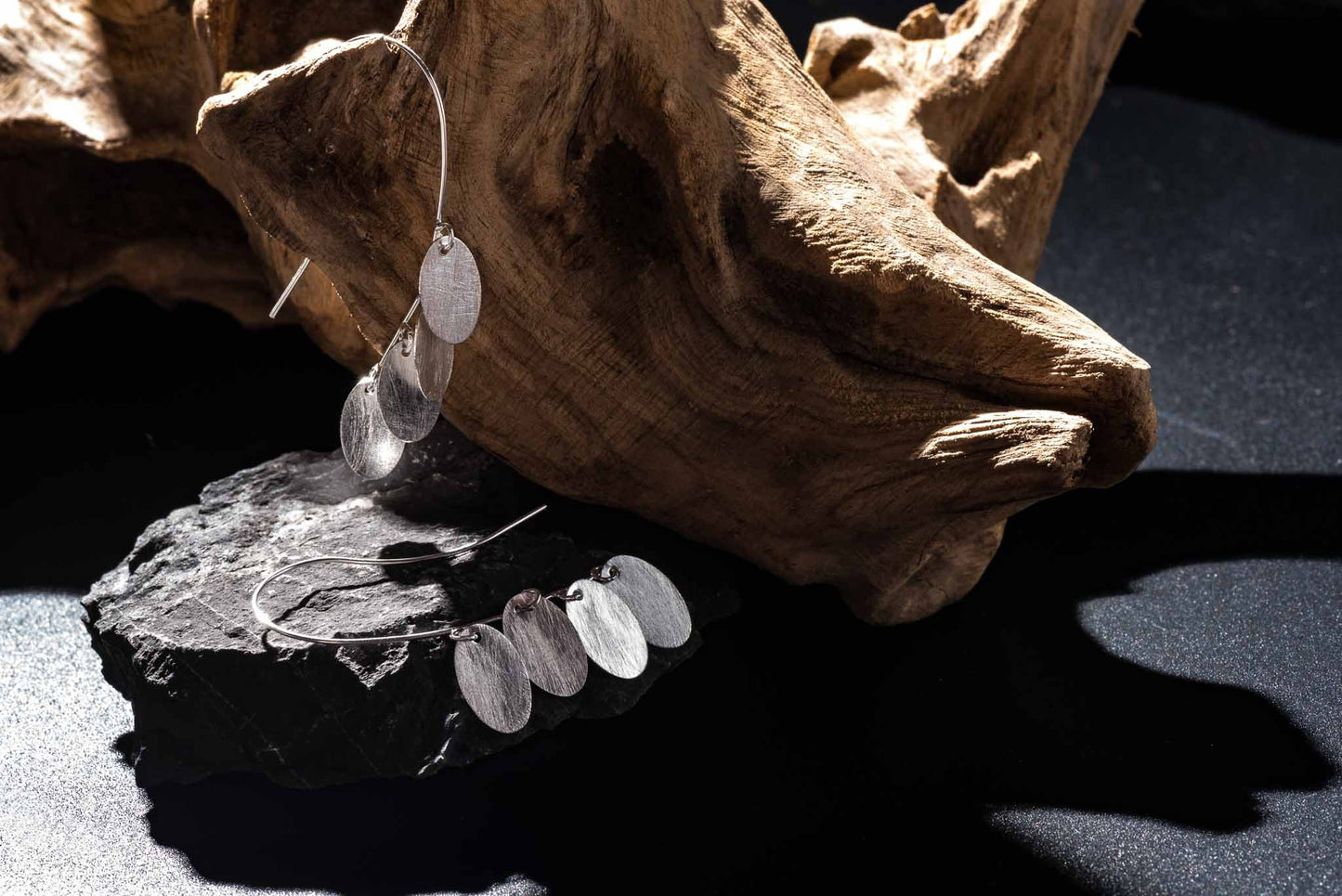 Set 1/3 pcs Silver Leaf Earrings Drop Hammered Shaped - Matte Rustic Tiny Ethic style