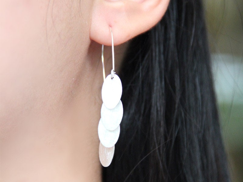 Set 1/3 pcs Silver Leaf Earrings Drop Hammered Shaped - Matte Rustic Tiny Ethic style