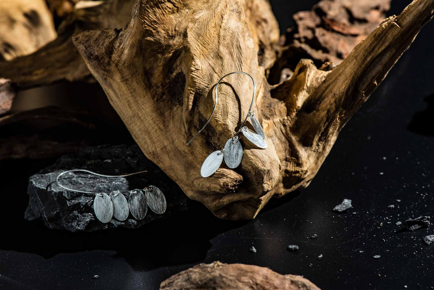 Set 1/3 pcs Silver Leaf Earrings Drop Hammered Shaped - Matte Rustic Tiny Ethic style