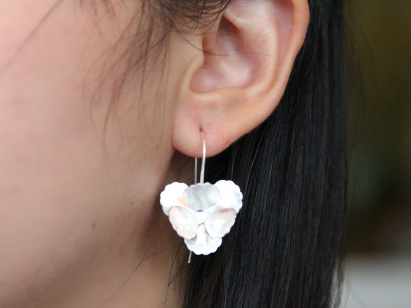 Set 1/ 3 pcs Flower Dangle Silver Hanging Earrings