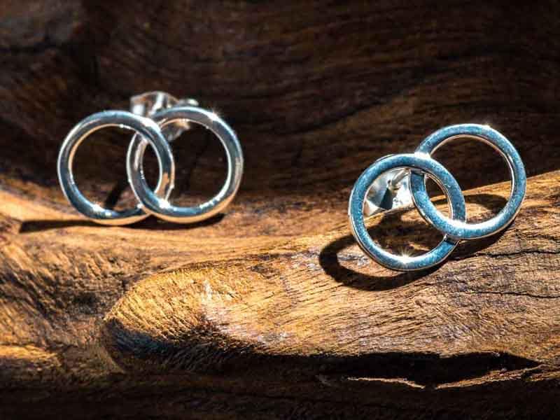 Set 1/ 3 pcs Round Double Silver Earring - Double Circle Studs Hammered Chanel