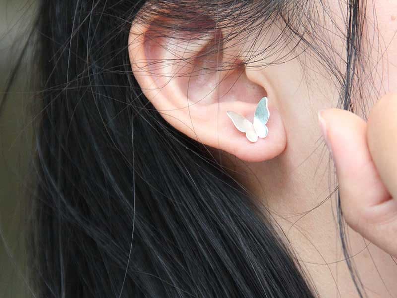 Set 1/3 pcs- Hammered Butterfly Wing Earring Studs- Silver 925