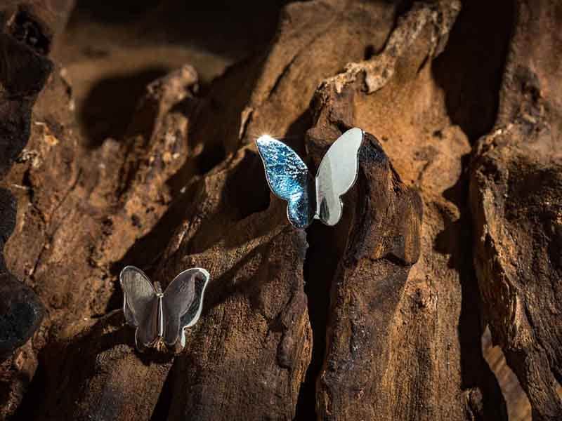 Set 1/3 pcs- Hammered Butterfly Wing Earring Studs- Silver 925