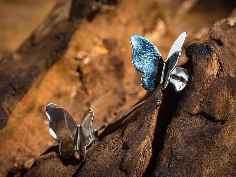 Set 1/3 pcs- Hammered Butterfly Wing Earring Studs- Silver 925