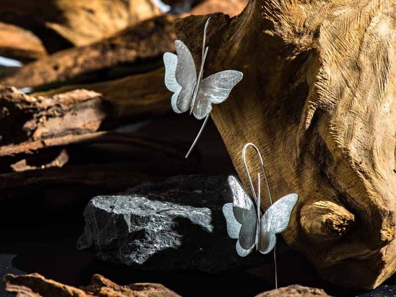 Set 1/3 PCS pcs Butterflies Butterfly Wing Moth Matte Silver Fairy Earrings