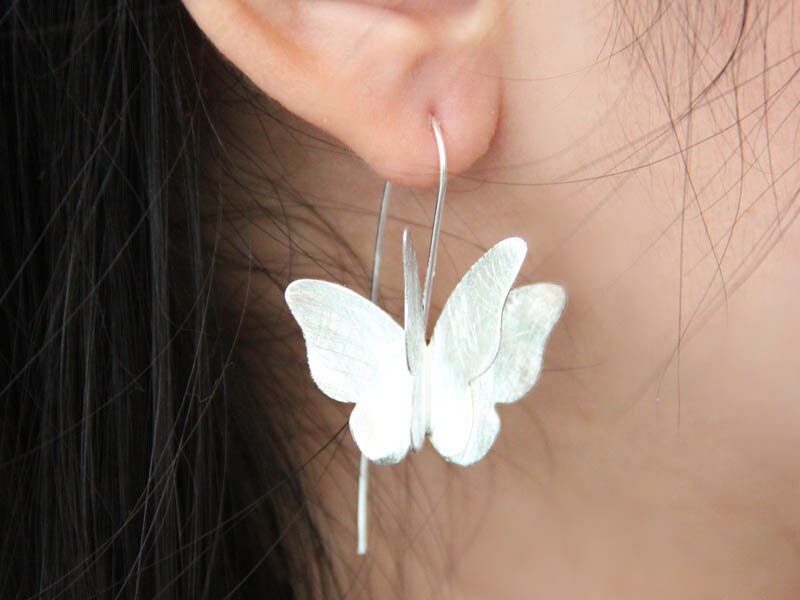 Set 1/3 PCS pcs Butterflies Butterfly Wing Moth Matte Silver Fairy Earrings