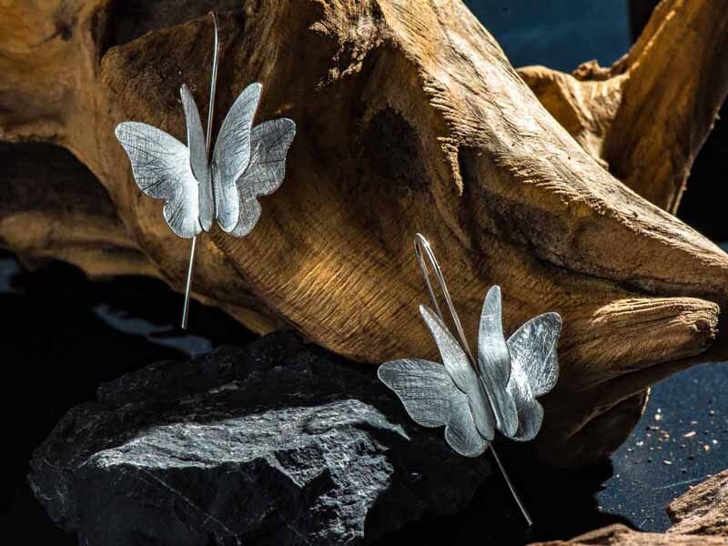 Set 1/3 PCS pcs Butterflies Butterfly Wing Moth Matte Silver Fairy Earrings