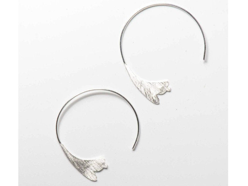 Set 1/ 3 pcs Ginko Leaf Silver Hammered Earrings -Textured Hoop line Finished