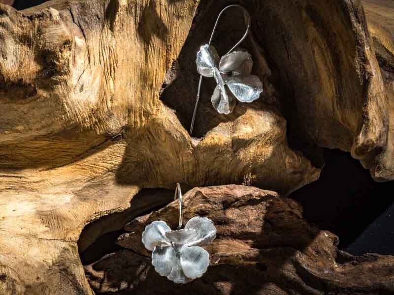 Set 1/ 3 pcs Flower Dangle Silver Hanging Earrings