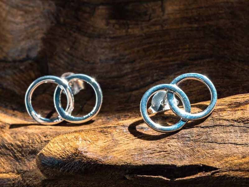 Set 1/ 3 pcs Round Double Silver Earring - Double Circle Studs Hammered Chanel