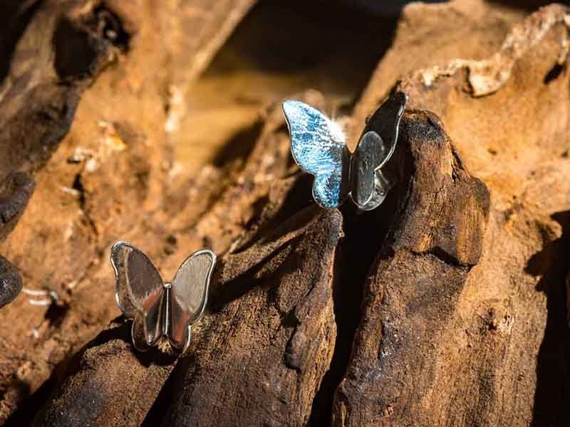 Set 1/3 pcs- Hammered Butterfly Wing Earring Studs- Silver 925