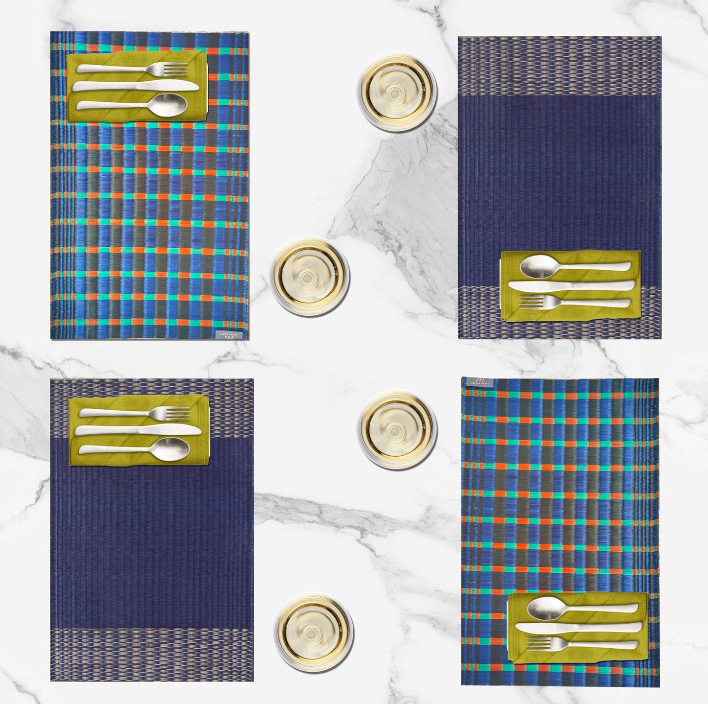 Wholesale set of 2/ 12 Handwoven navy Raffia sisal jute sedge rectangle placemat 11.8x17.7 inches table set