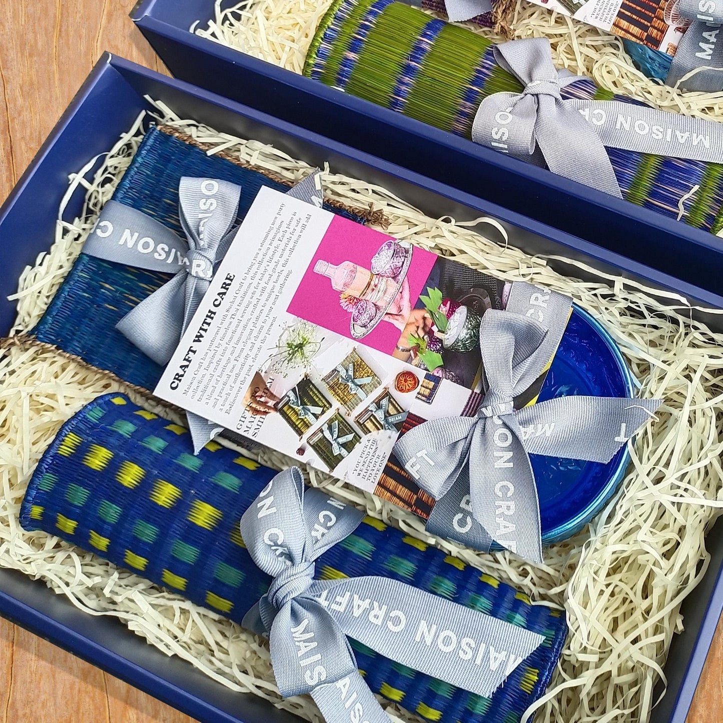 Gift set of 1/ 3 Handwoven placemat 12.5x8.6 inches table set - navy