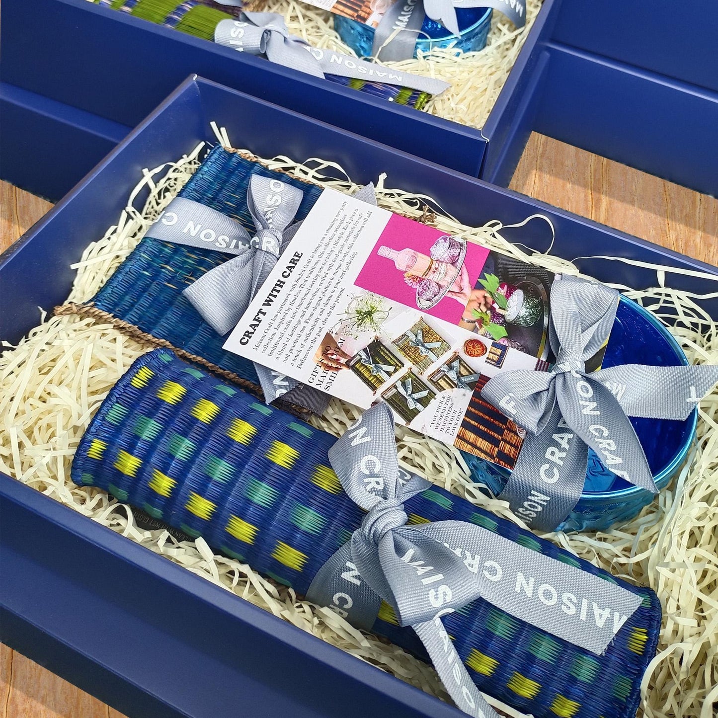 Gift set of 1/ 3 Handwoven placemat 12.5x8.6 inches table set - navy