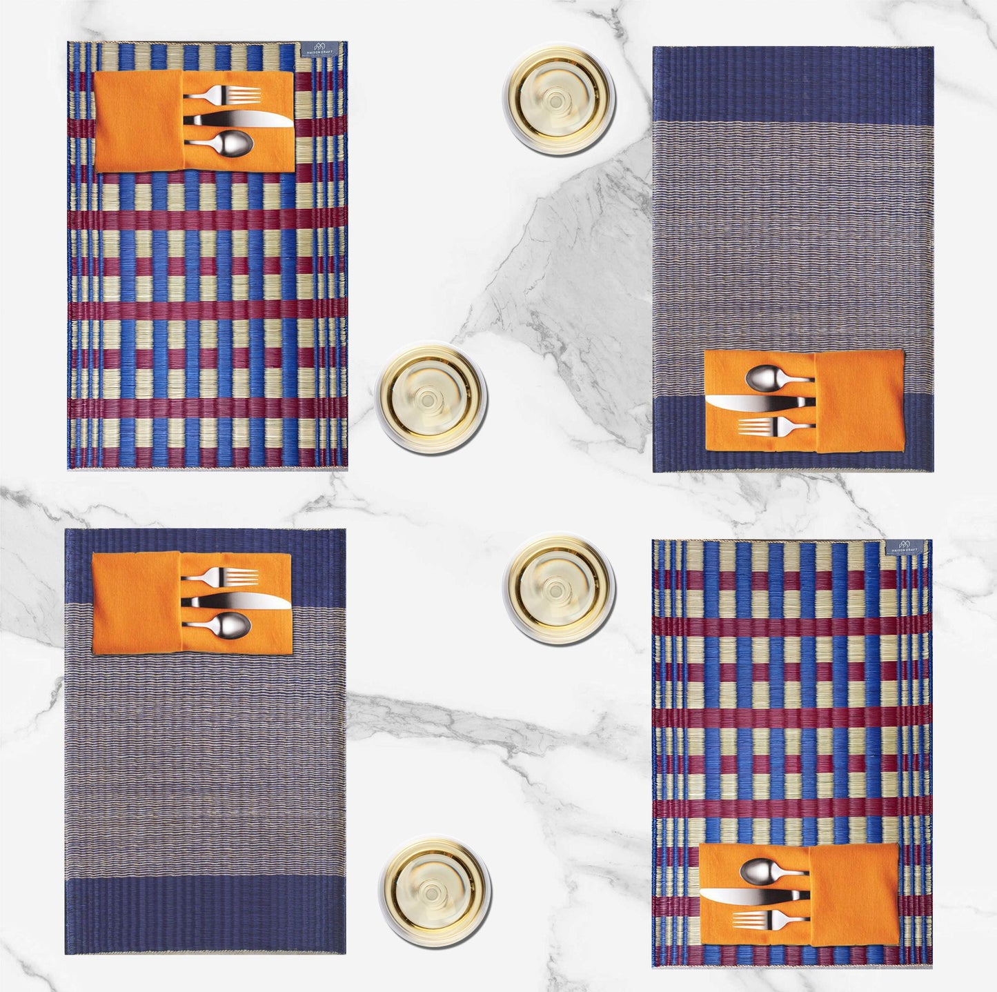 Wholesale set of 2/ 12 Handwoven navy Raffia sisal jute sedge rectangle placemat 11.8x17.7 inches table set handmade