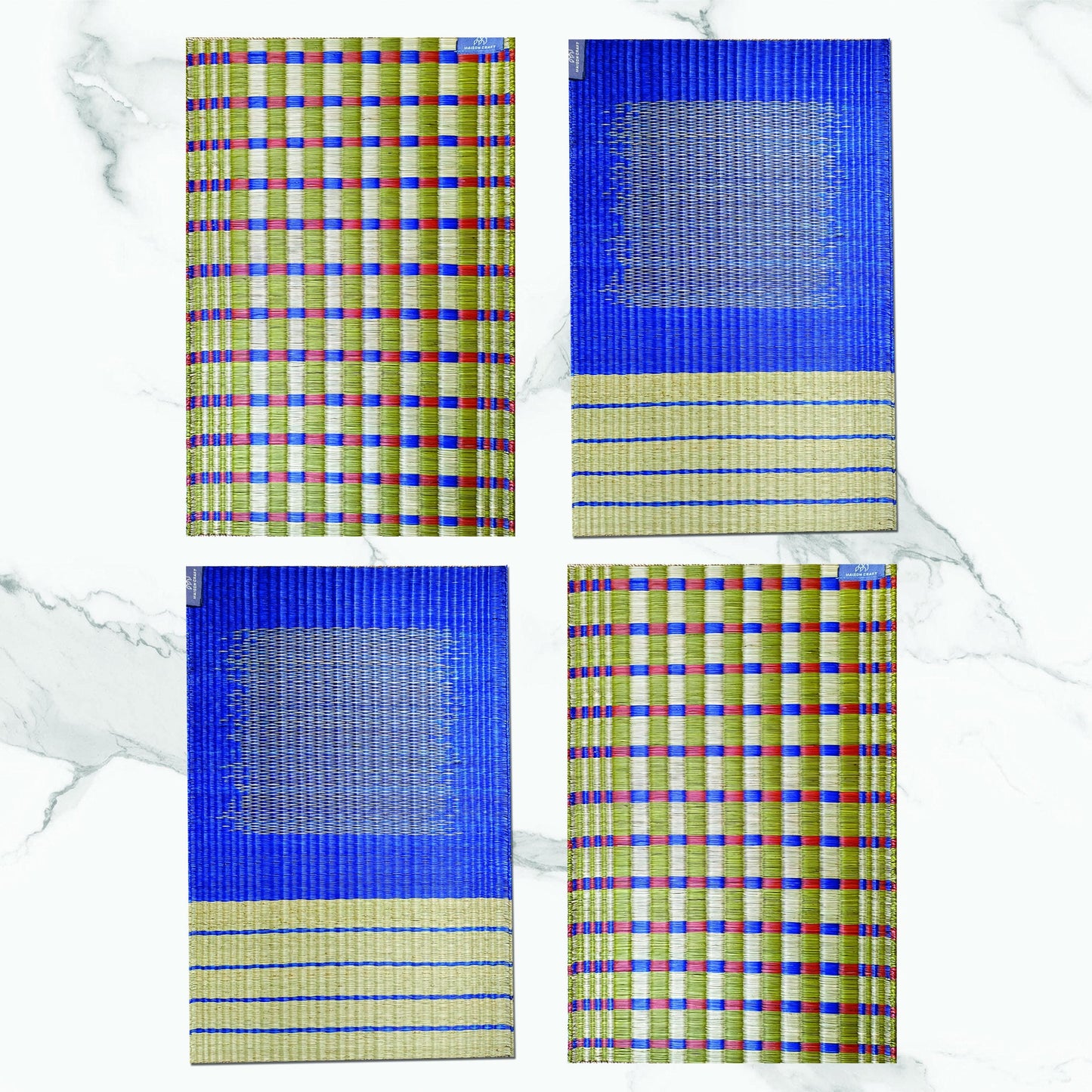 Wholesale set of 2/ 12 Handwoven navy Raffia sisal jute sedge rectangle placemat 11.8x17.7 inches table set handmade yellow navy