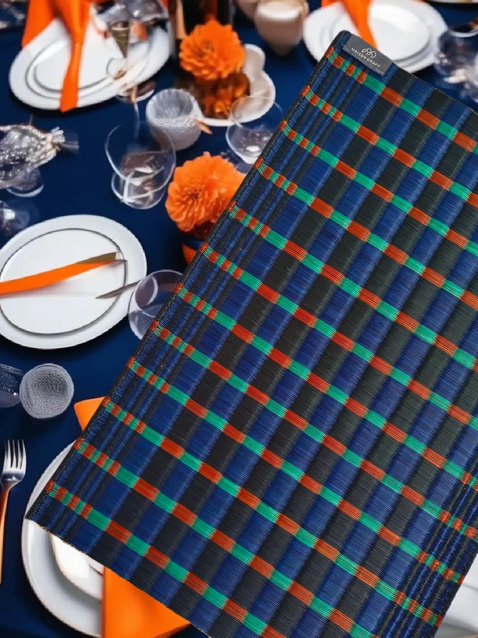 Wholesale set of 2/ 12 Handwoven navy Raffia sisal jute sedge rectangle placemat 11.8x17.7 inches table set