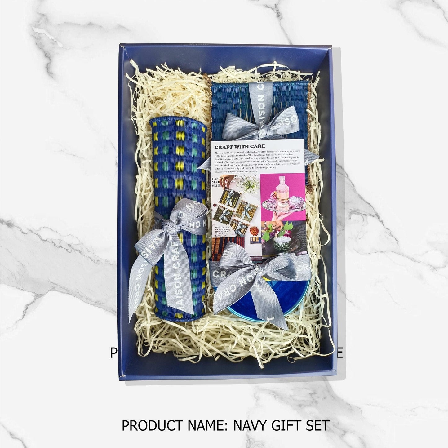 Gift set of 1/ 3 Handwoven placemat 12.5x8.6 inches table set - navy