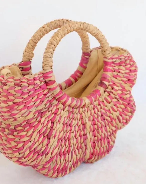 Set 1/ 3 PCS- Pink Scallop Flower Handwoven Handbag