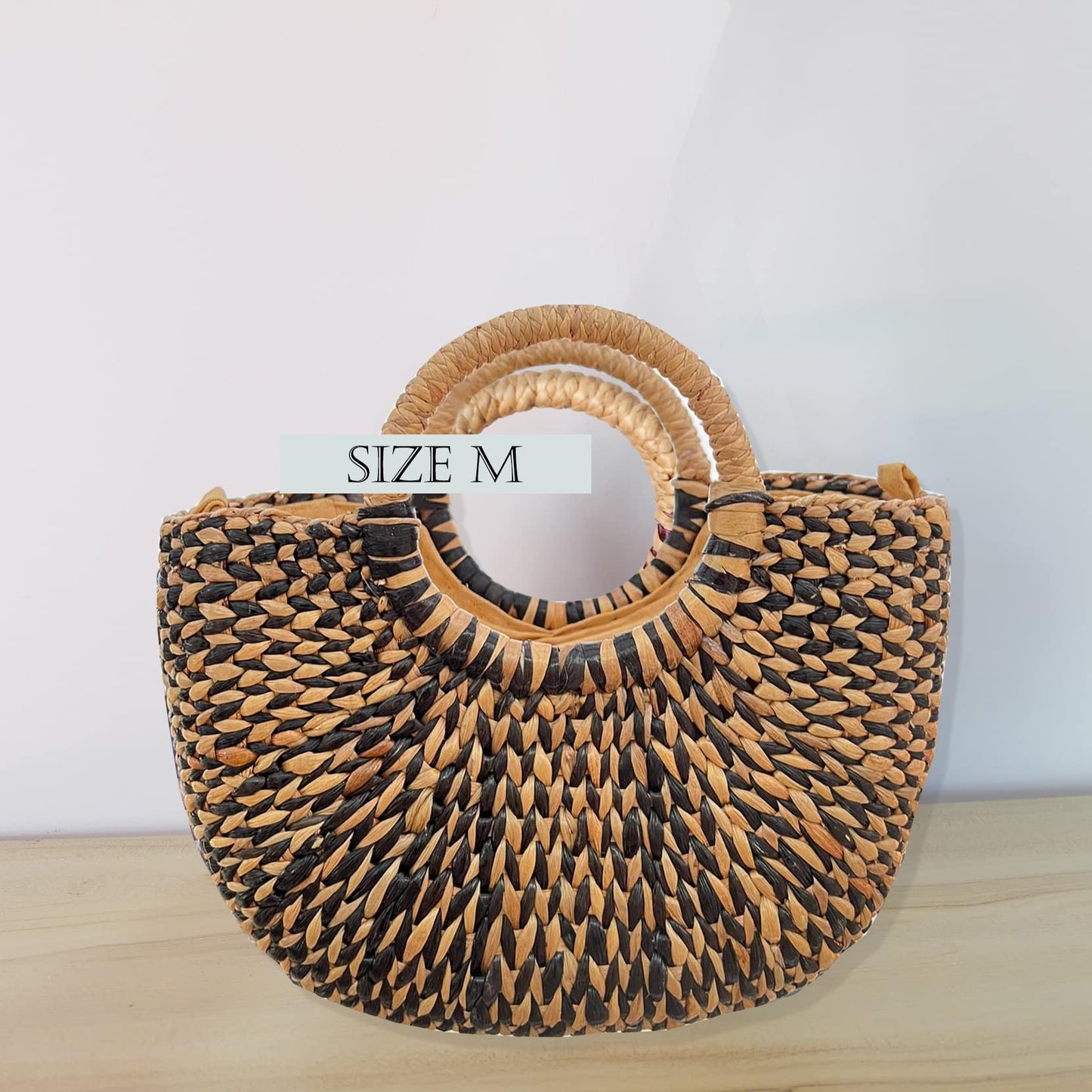 Set 1/ 3 PCS- Black Handwoven Beach Hemisphere Travel Handbag