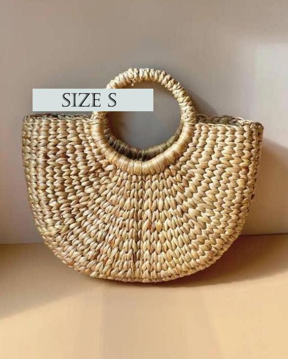 Set 1 / 3 PCS- Natural Boho Semi-Circle Tote Bag Handbag Market Bag Shopper