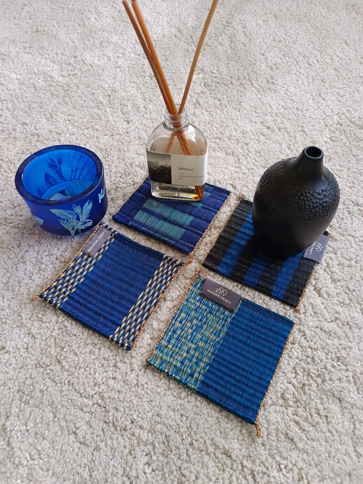Wholesale set of 10/ 40 Navy Handwoven Coaster