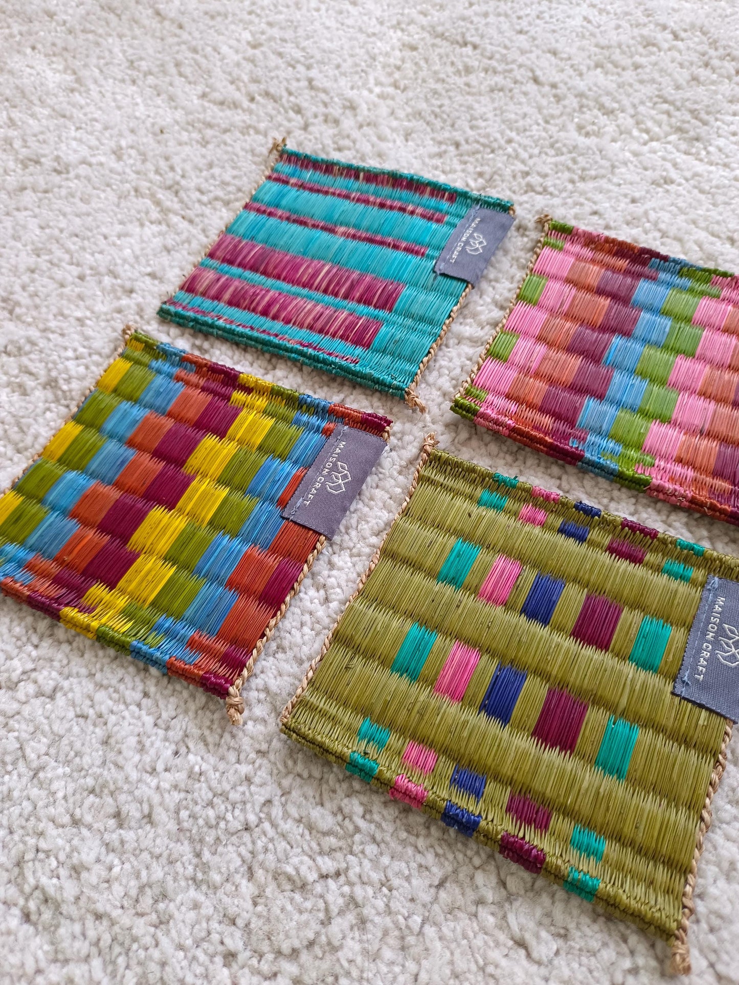 Set of 10/ 40 Rainbow Handwoven Coaster 4"x4"