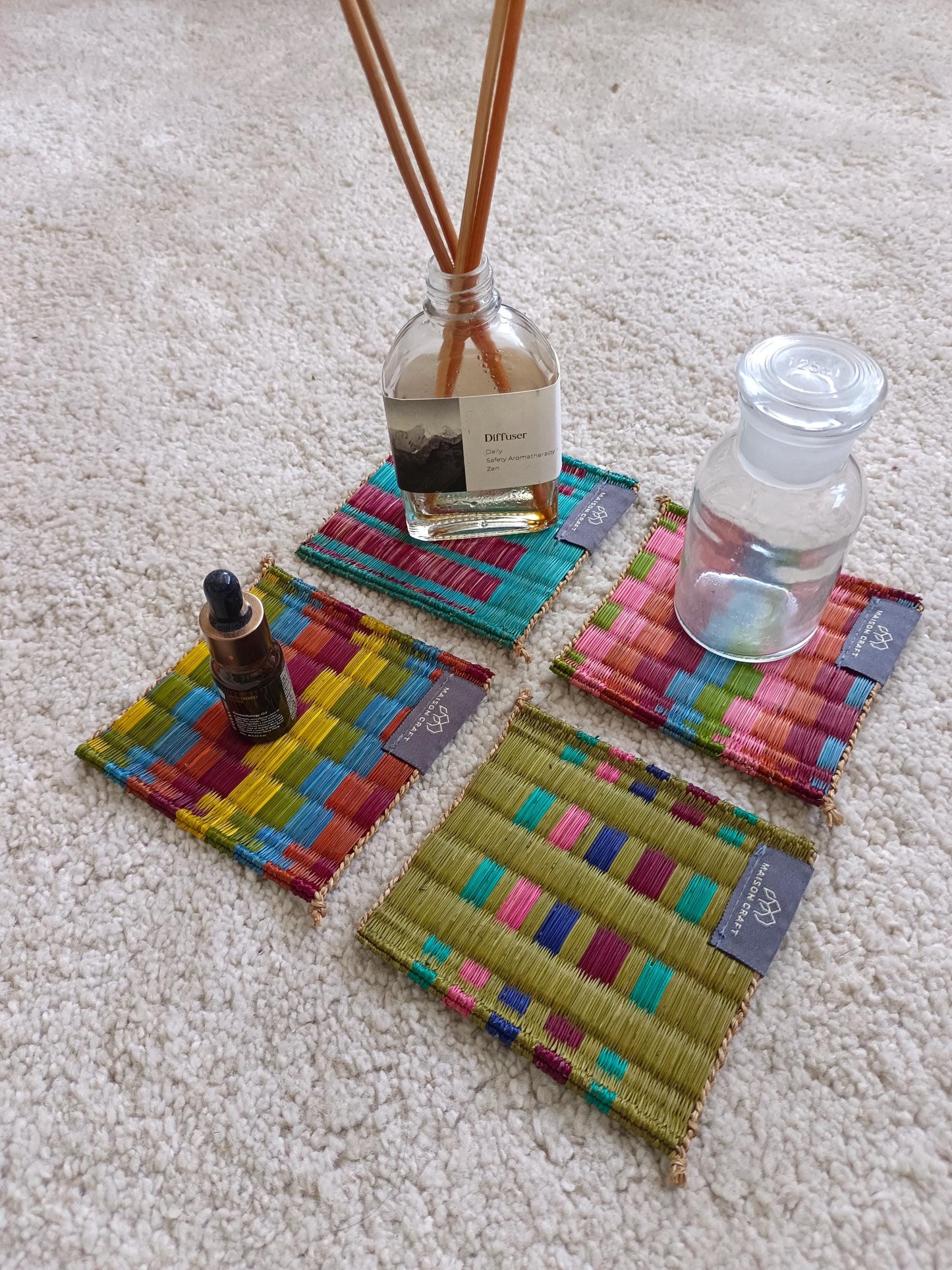 Set of 10/ 40 Rainbow Handwoven Coaster 4"x4"