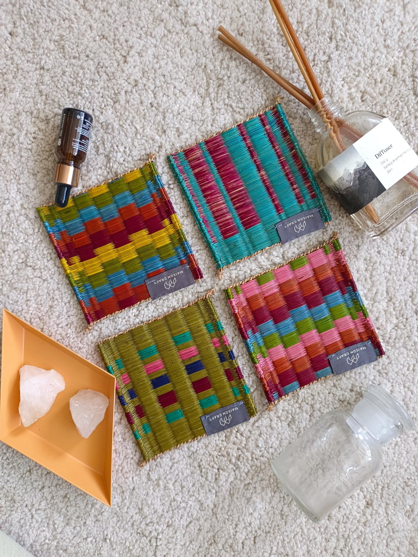 Set of 10/ 40 Rainbow Handwoven Coaster 4"x4"