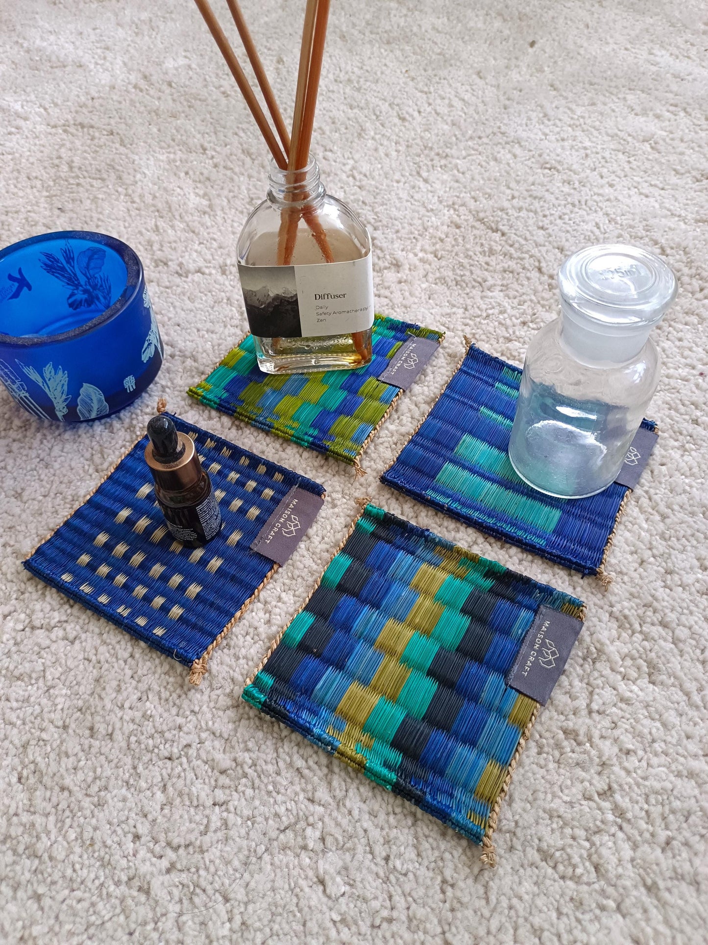 Set of 10/ 40 Pcs Rainbow navy blue Handwoven Coaster 4"x4"