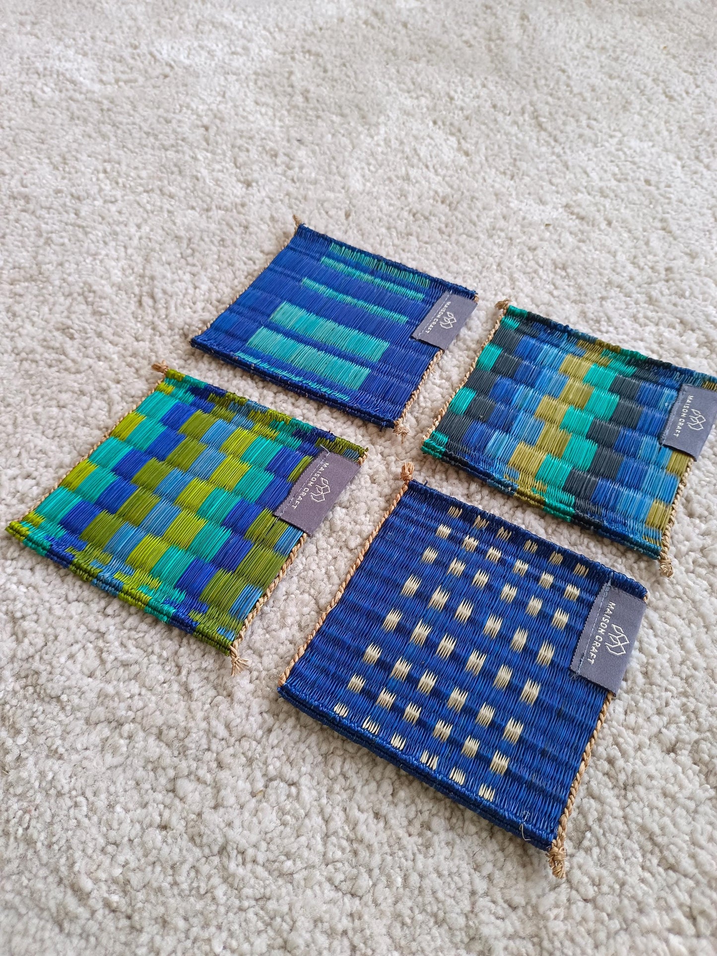 Set of 10/ 40 Pcs Rainbow navy blue Handwoven Coaster 4"x4"