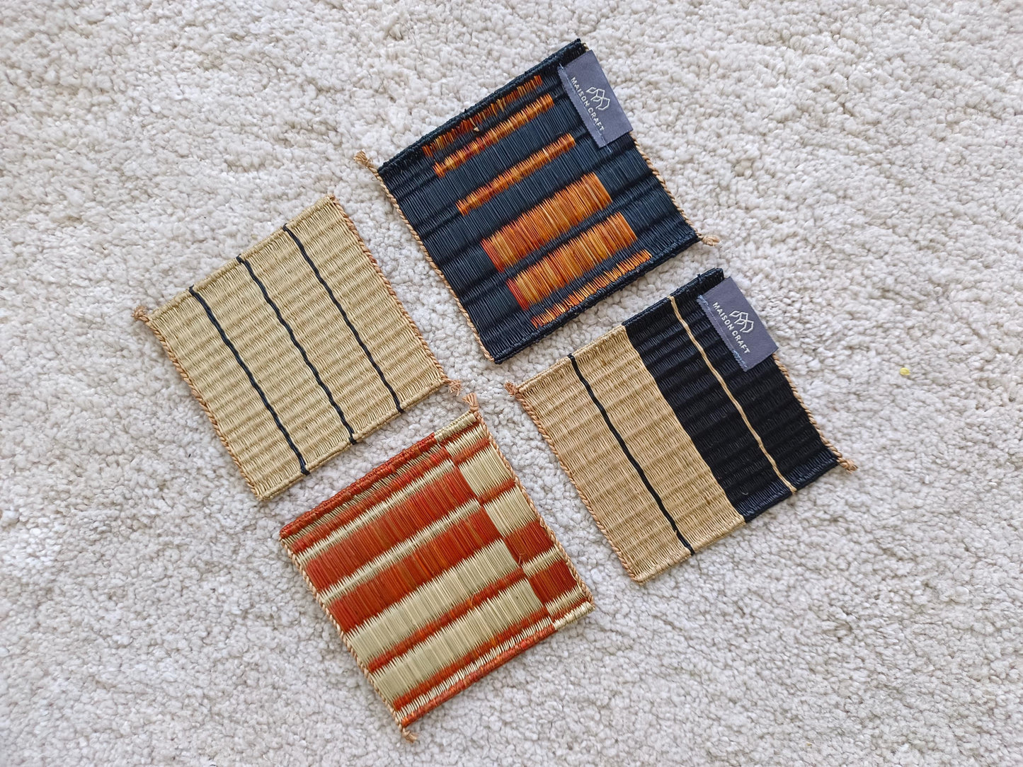 Set of 10/ 40 Orange black Handwoven Coaster 4"x4"