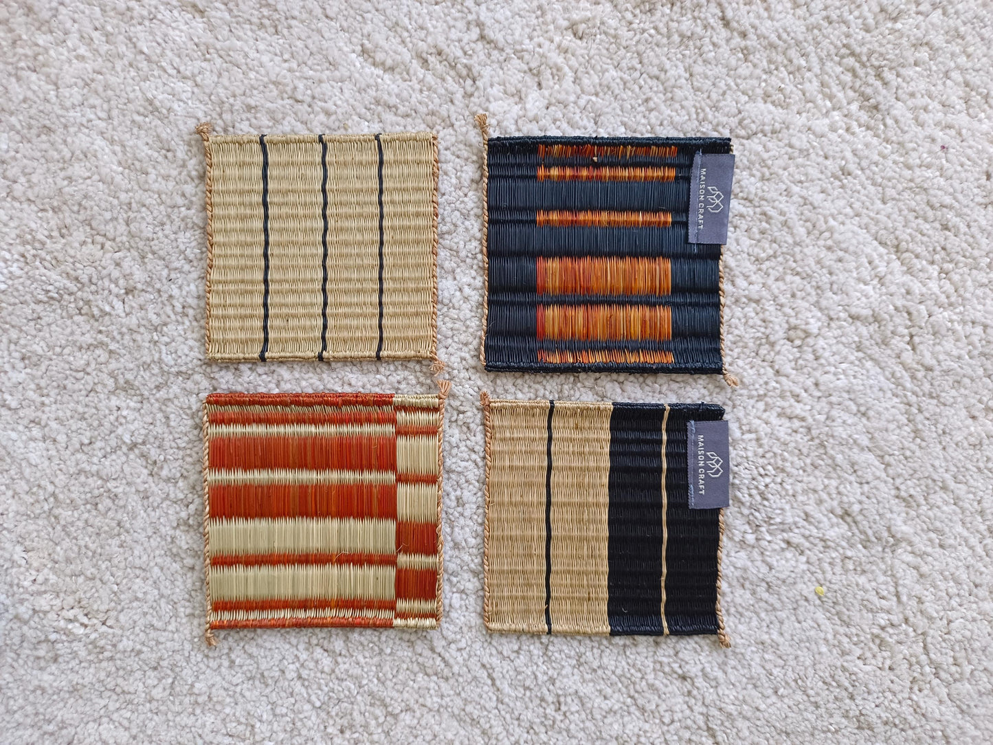 Set of 10/ 40 Orange black Handwoven Coaster 4"x4"