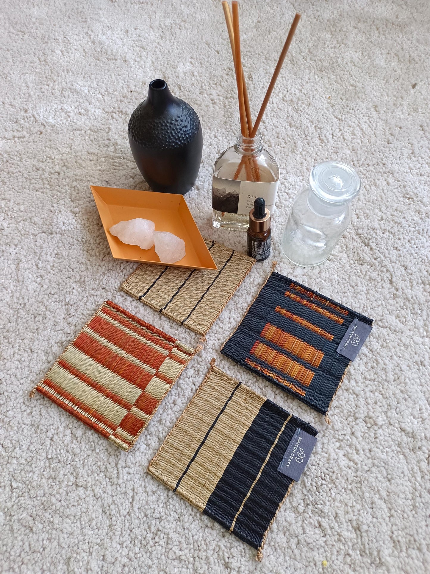 Set of 10/ 40 Orange black Handwoven Coaster 4"x4"