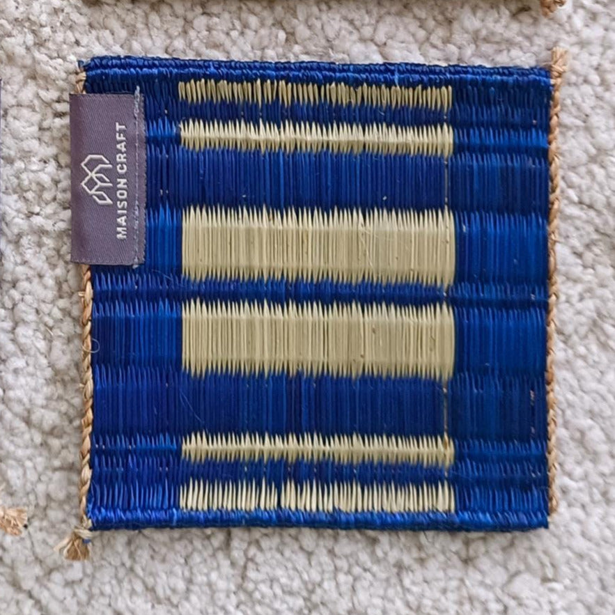 Set of 10/ 40 Navy white HandwovenCoaster 4"x4"- Stripe