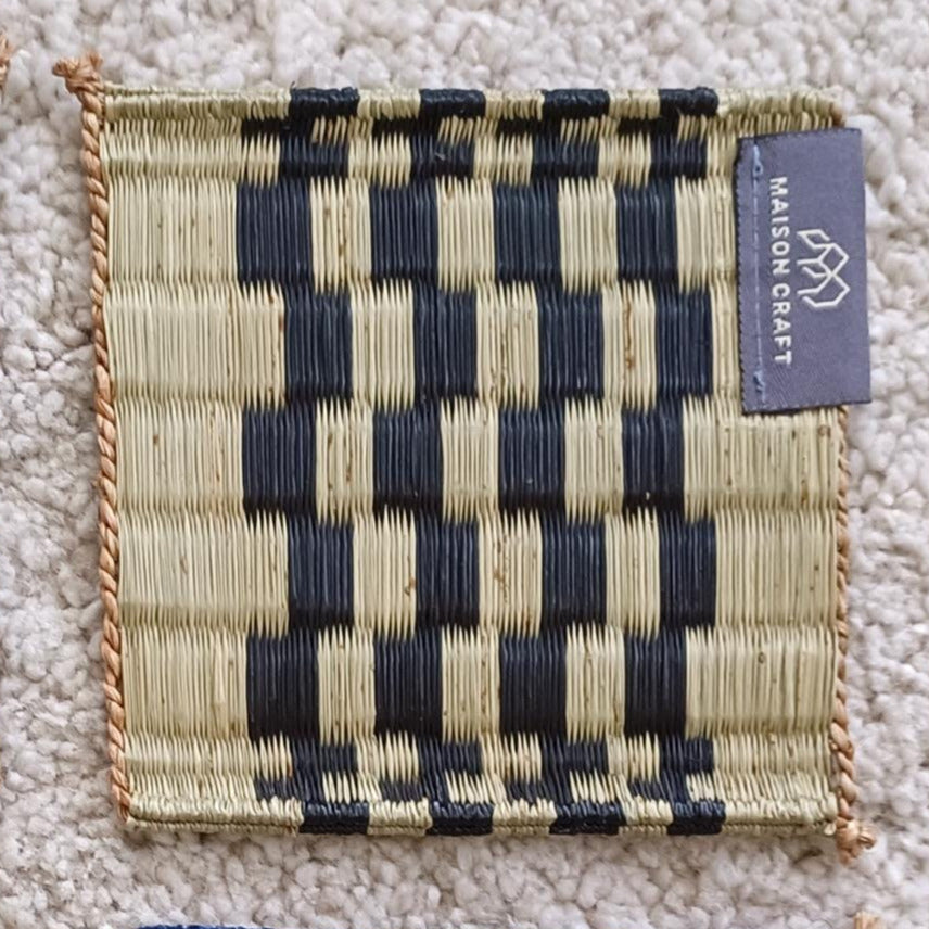 Set of 10/ 40 Navy white HandwovenCoaster 4"x4"- Stripe