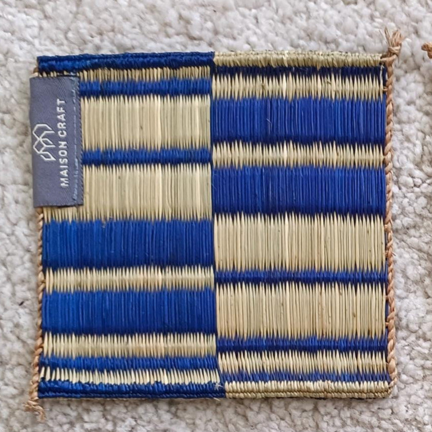 Set of 10/ 40 Navy white HandwovenCoaster 4"x4"- Stripe
