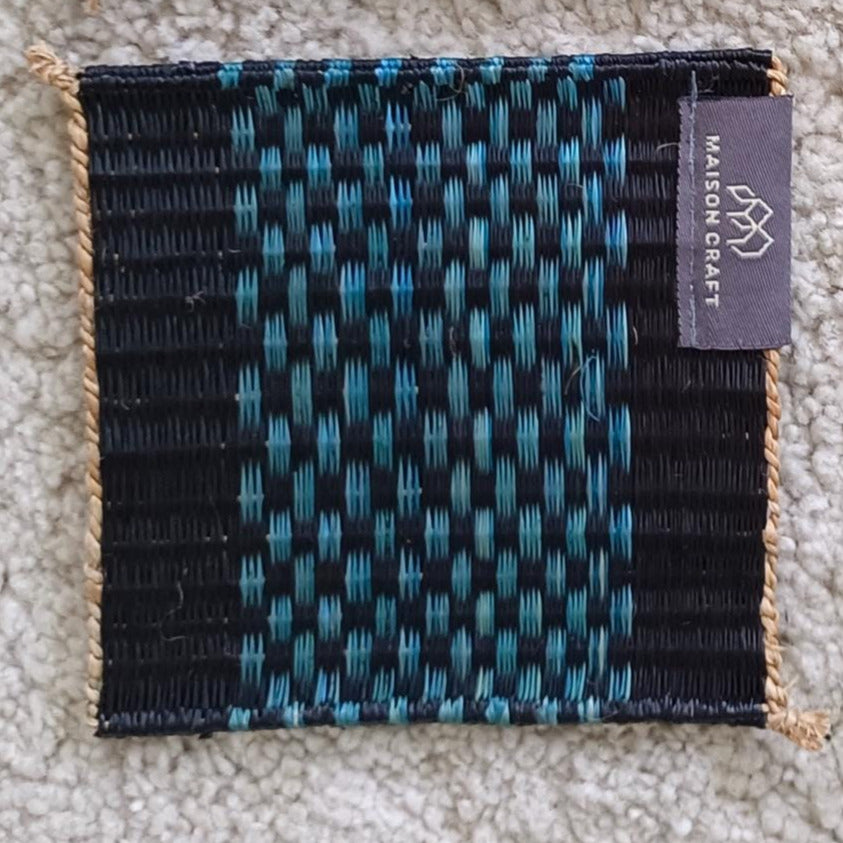 Set of 10/ 40 Navy white HandwovenCoaster 4"x4"- Stripe