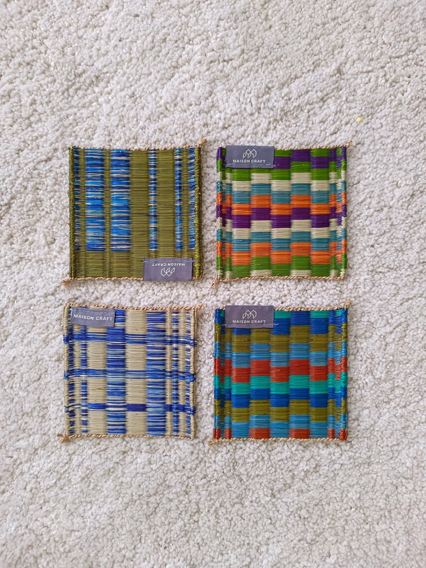 Coaster set of 10/ 40 Pcs Emerald navy Handwoven Stripe
