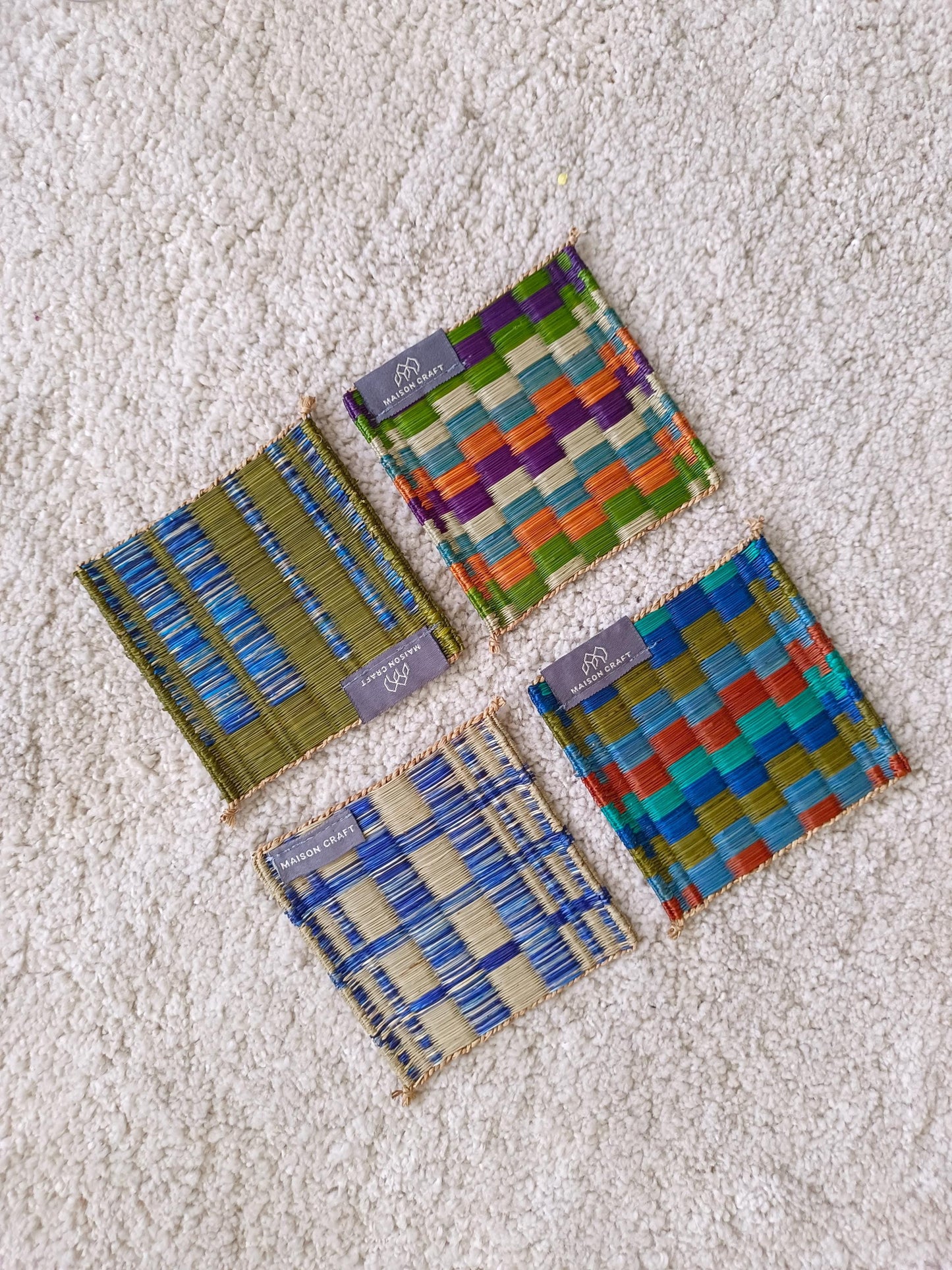 Coaster set of 10/ 40 Pcs Emerald navy Handwoven Stripe