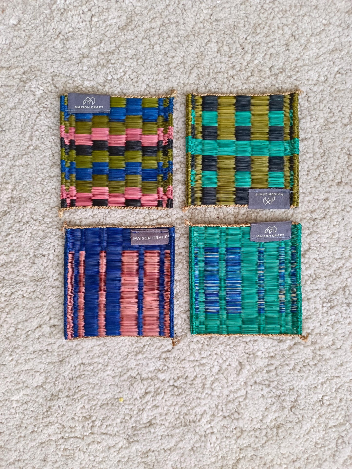 Set of 10/ 40 Pink turqouise Handwoven Coaster 4"x4"