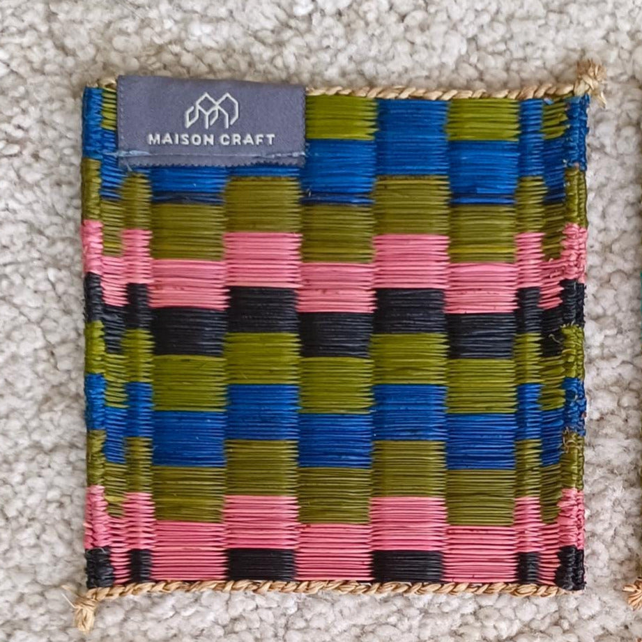 Set of 10/ 40 Pink turqouise Handwoven Coaster 4"x4"