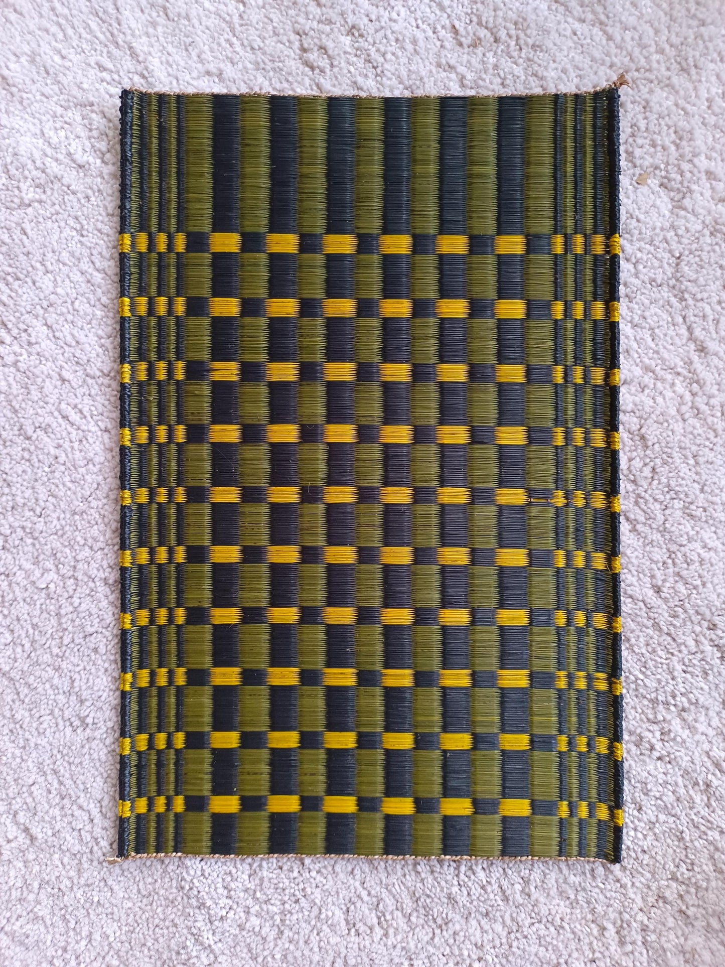 Wholesale set of 2/ 12 Checkered black yellow Handwoven Eco-Friendly Woven Placemat - Midnight Stripe Rain 11.8x17.7 inches