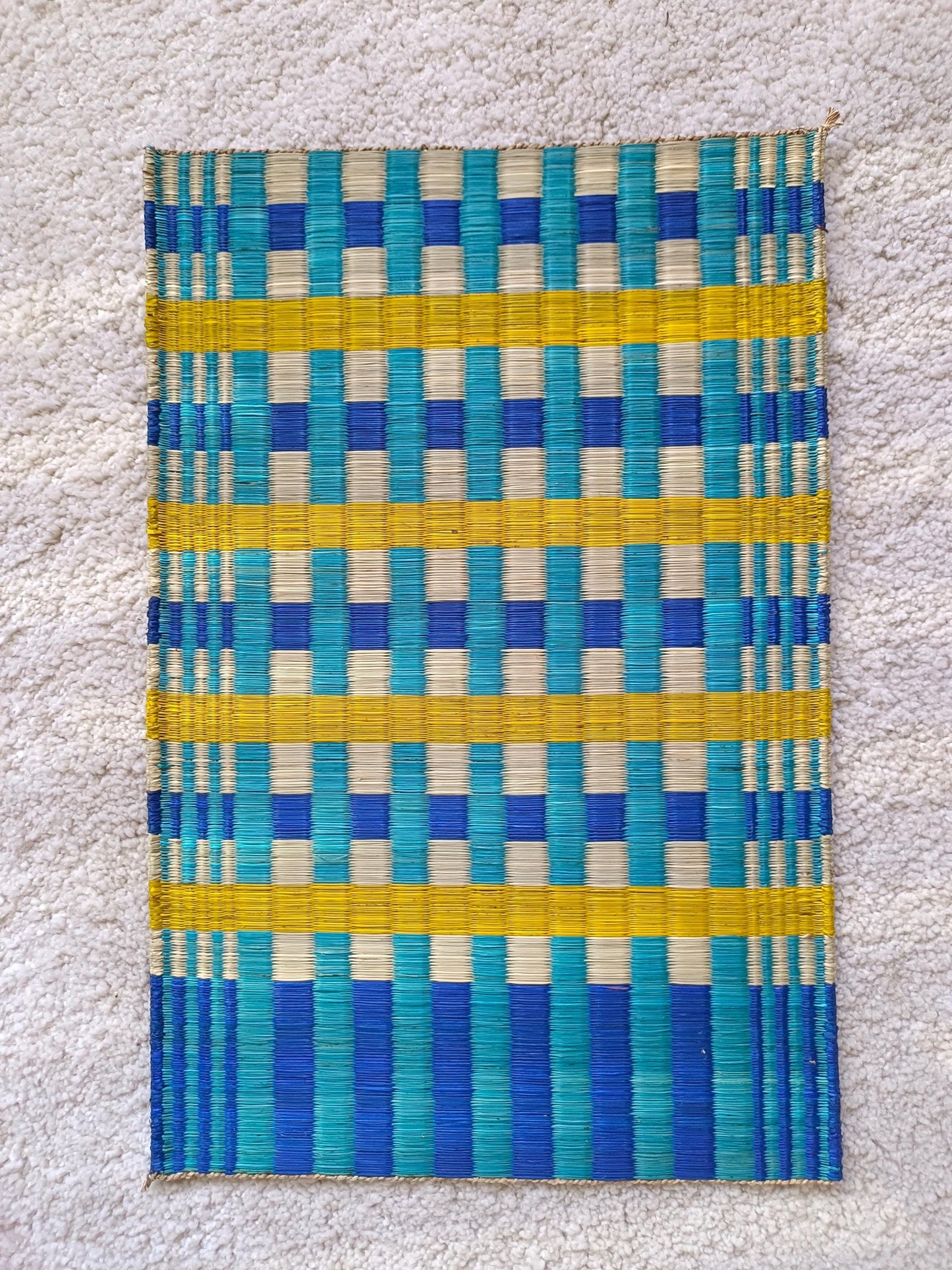 Wholesale set of 2/ 12 Checkered Navy yellow Handwoven Eco-Friendly Woven Placemat - Midnight Stripe Rain 11.8x17.7 inches