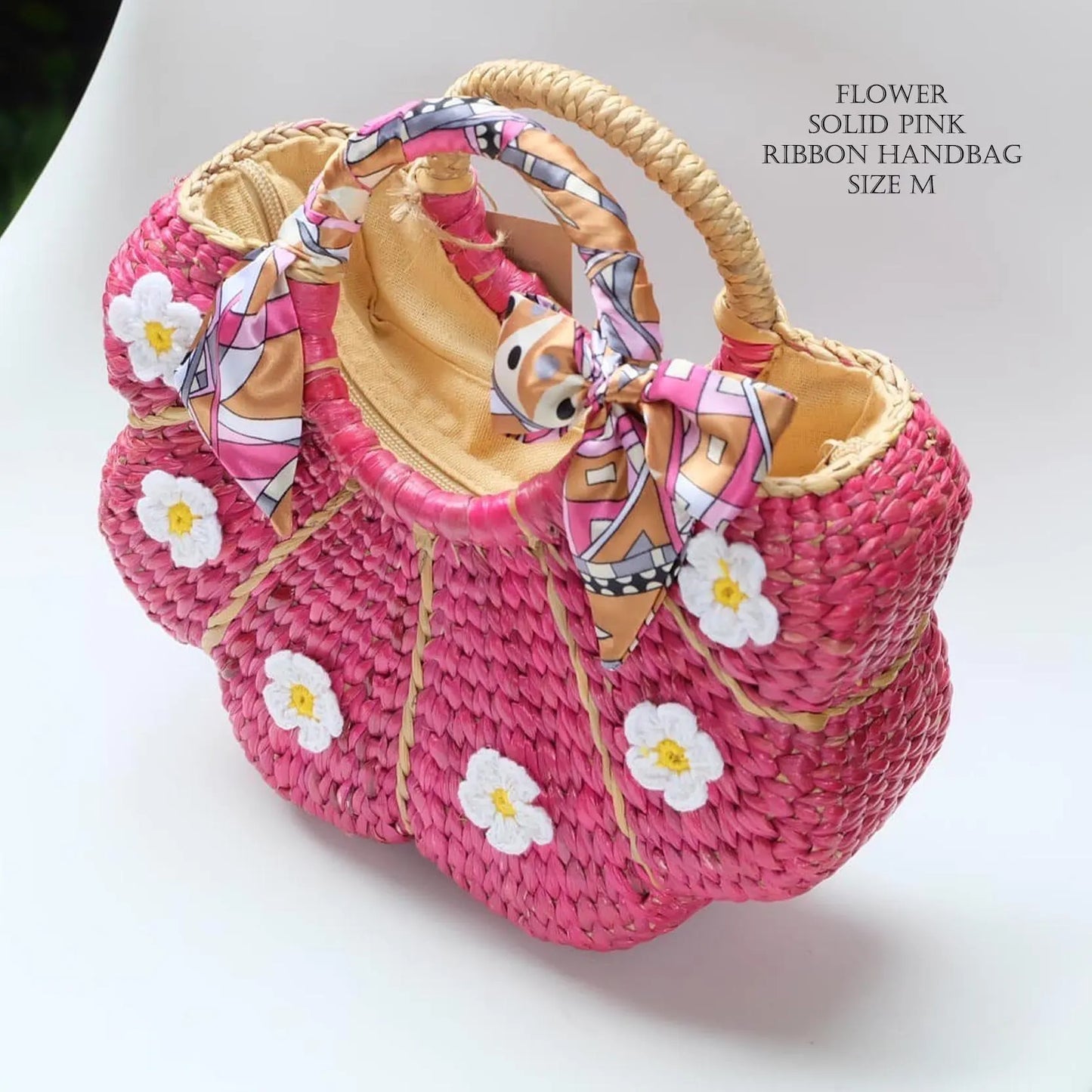 Set 1/ 3 PCS- Pink Scallop Flower Handwoven Handbag