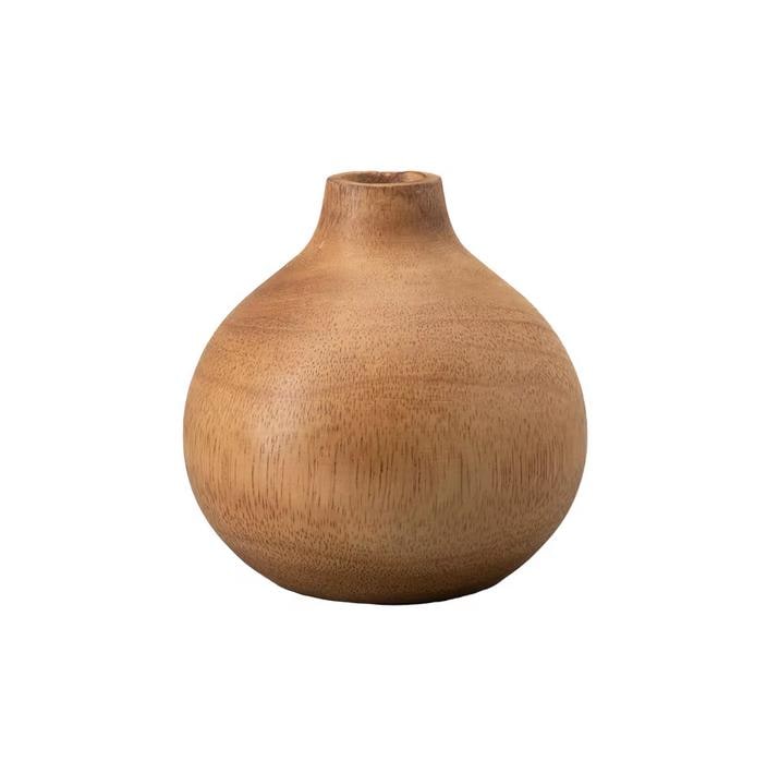 Set 1/ 3 PCS Natural Mango carved 4inch small vase- zen wabisabi living Pear shape
